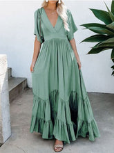 Load image into Gallery viewer, Women Bohemian V-Neck Short Sleeve Loose Solid Color Maxi Dress