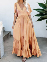 Load image into Gallery viewer, Women Bohemian V-Neck Short Sleeve Loose Solid Color Maxi Dress