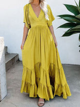 Load image into Gallery viewer, Women Bohemian V-Neck Short Sleeve Loose Solid Color Maxi Dress