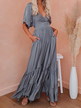 Load image into Gallery viewer, Women Bohemian V-Neck Short Sleeve Loose Solid Color Maxi Dress