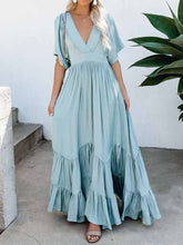 Load image into Gallery viewer, Women Bohemian V-Neck Short Sleeve Loose Solid Color Maxi Dress