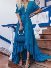 Load image into Gallery viewer, Women Bohemian Solid Color V-Neck Short Sleeve Elegant Maxi Dress