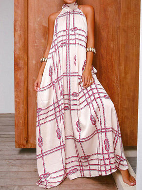 Women Bohemian Halter Loose Printed Maxi Dress