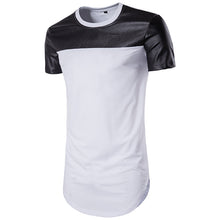 Load image into Gallery viewer, Men&#39;S Round Neck Short-Sleeved Solid Color And Leather T-Shirt