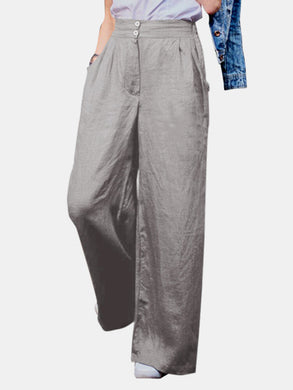 Hérmorcy Women Loose Wide-leg Pant Solid Color Casual Trousers