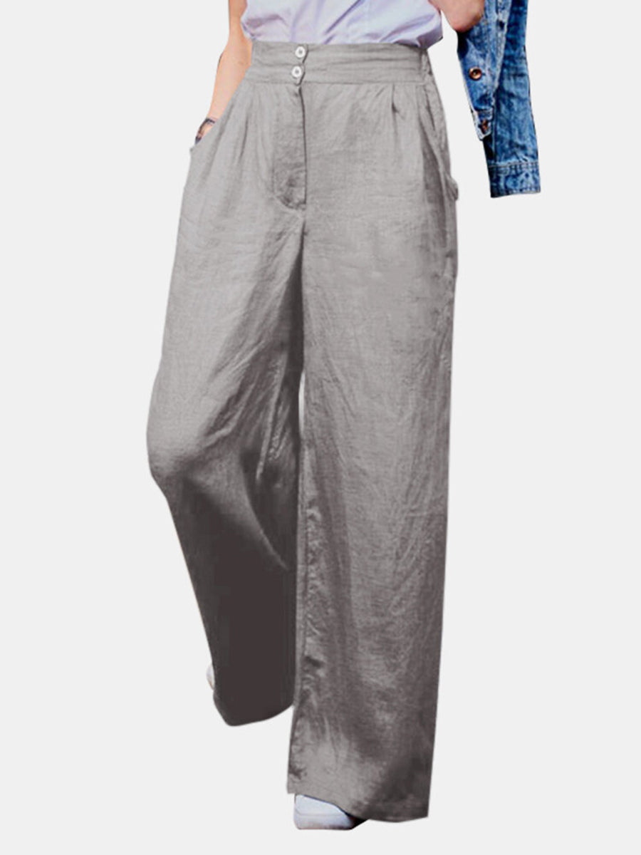 Hérmorcy Women Loose Wide-leg Pant Solid Color Casual Trousers